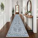 KUTA Vintage Washable Runner Rug 2.6x16, Non-Slip 16ft Extra Long Hallway Kitchen Rugs Blue White, Ultra Soft Printed Distressed Classic Floral Stair Runners Indoor for Bedroom Nursery