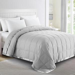 puredown Blankets King Size - Soft Lightweight Down Blanket for All Seasons, Cozy Warm Luxury Bed Blanket with Satin Trim, Cotton Cover, Light Grey (108"X90") (02 Light Gray)