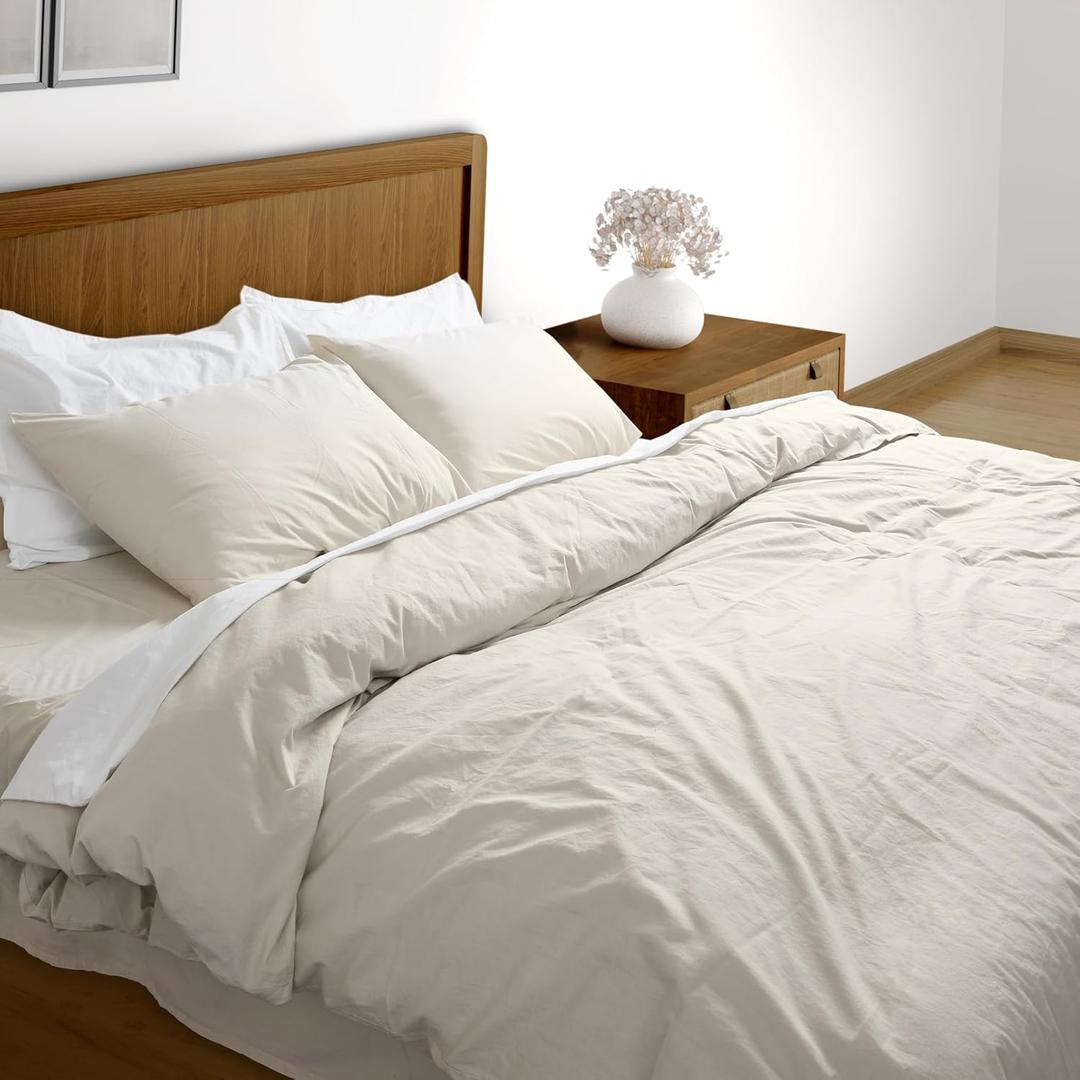 BIOWEAVES 100% Organic Washed Cotton Percale Weave Duvet Cover King Size Set | GOTS Certified King Duvet Cover & 2 Pillow Shams  106x92 inches, F Dew