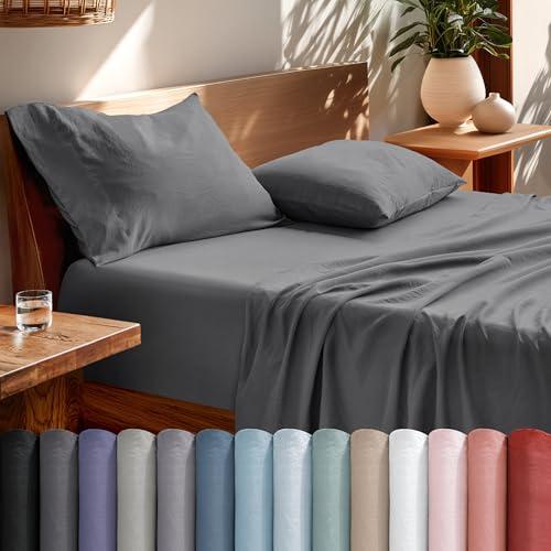 Bare Home Queen Sheet Set - Luxury 1800 Ultra-Soft Stonewashed Microfiber - Double Brushed - Deep Pockets - Easy Fit - Breathable Bedding - Sheet Sets & Pillowcases (Queen, Grey)