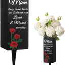 Geosar Mom Cemetery Vases for Grave Metal Cemetery Grave Flower Vase Memorial Flower Holder with Spike Mom Floral Graveyard Decorations for Burial Ground Lawn Yard Funeral Favors