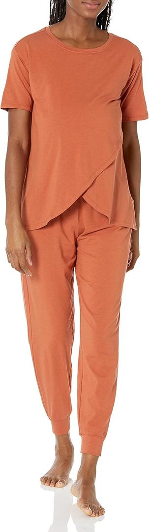 Amazon Essentials Womens Cotton Modal Maternity and Nursing Sleepwear Pajama Set (X-Small, Terracotta)