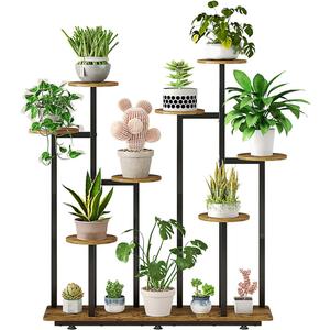 Plant Stand Indoor 9 Tier 11 Potted Multiple Flower Pot Holder for Patio Garden Balcony Living Room Corner (9 Tier Black+Rustic Brown)