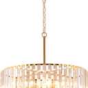 VONLUCE Cystal Ceiling Light Fixture, 6-Light Semi Flush Ceiling Light with Crystal Prisms, 21 in. Chandelier for Dining Room Bedroom Entryway, Kitchen, Gold Metal Canopy, ETL Certificated