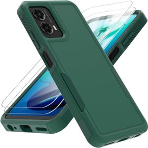 Compatible with Moto G 5G 2024/Moto G 2024 Case with HD Screen Protector Heavy Duty Rugged Full-Body Shockproof Protection (Dark Green)