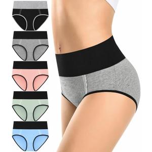 MISSWHO Cotton High Waisted Women's Underwear Soft Stretch Breathable Full Coverage Ladies Panties(Regular & Plus Size) (Large, 5 Pack=multicolor-b)