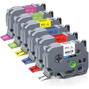 6-Pack TZe TZ Tape 24mm 0.94 Laminated Colored Compatible for Brother P Touch Label Maker Tape 1 Inch Refills for PT-D600 P700 P710BT PT-D610BT PT-P910BT PT-P750W PT-D600VP PT-P900W