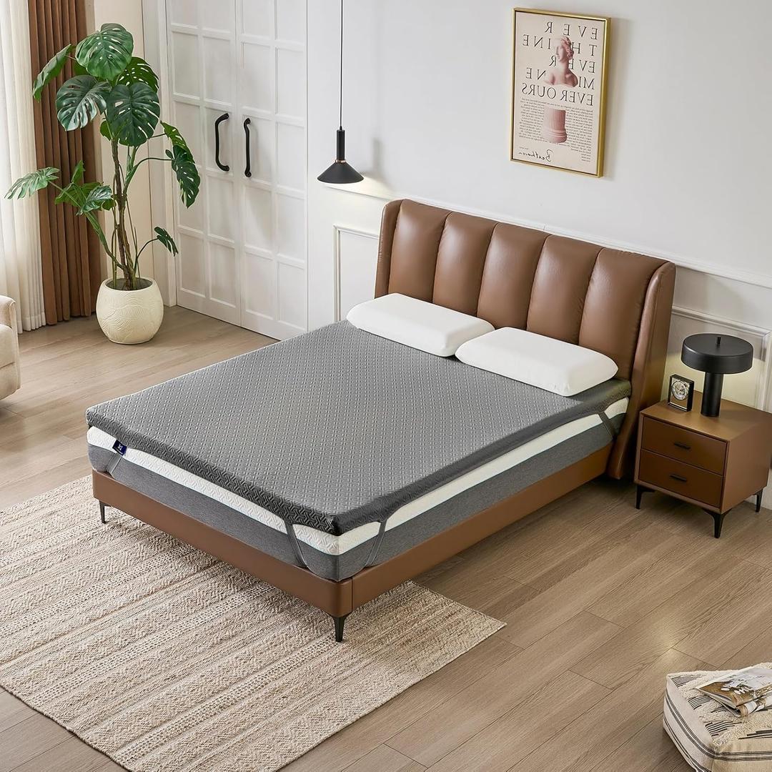 3 Inch Memory Foam Mattress Topper Bed Topper for Pressure Relief Full Size - CertiPUR-US Certified - Gel Cooling Mattress Pad with Removable Bamboo Cover,(Gray)