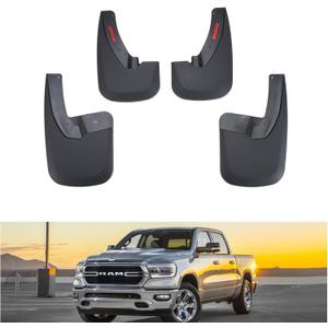 Kiwi Master Mud Flaps for 2009-18 Dodge Ram 1500/2500/3500, 2019-2024 Ram 1500 Classic (with OEM Fender Flares, Single Rear Wheels), Heavy Duty Front & Rear Mud Guards, No Drill, 4 Pcs Set