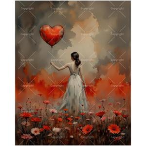 Love Scene Paint by Numbers Kit for Adults – DIY Girl with Heart Balloon in Red Flowers Painting on Canvas, Acrylic Paint Set for Beginners, Romantic Art for Home Decoration or Gifts(16X20IN Framed)