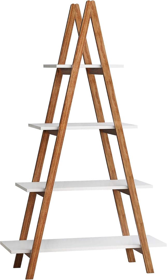 Sintuff 4 Tier Wooden Ladder Shelf White Ladder Shelf Bookshelf Wedding Treat Wall Gift Stand and Foldable Display Stand for Wedding Birthday Event Party Decor