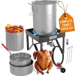 GasOne Turkey Fryer and Seafood Boil 13pc Set - 30QT & 10QT Propane Burner Set for Crawfish, Crab, Shrimp, Lobster, Turkey Frying,  Complete Outdoor Cooker for Boiling & Frying