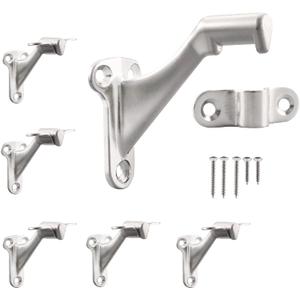 HOME MASTER HARDWARE Handrail Stair Brackets 3" Heavy Duty Staircase Hand Rail Bracket Support Hardware for Home or Office Stairways,Satin Nickel with Screws 6-Pack