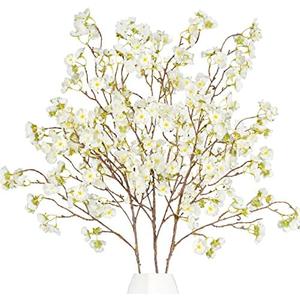 Uieke 4PCS Artificial Cherry Blossom Flowers, 40.5in Silk Cherry Blossom Branches Long Stems Fake White Flowers Arrangements for Wedding Home Japanese Sakura Room Decor