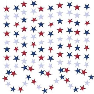 UOUYOO Patriotic Star Streamers Banner Garland 6 Strands 4th of July Decorations Party Paper Hanging red White and Blue for Fourth of July Decor Independence Day