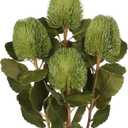 4Pcs Artificial Flowers Bouquets 23 Inch Fake Fall Flower Green Long Stem Autumn Faux Banksia Flowers Floral Arrangements for Home Bedroom Table Wedding Party Boho Decor