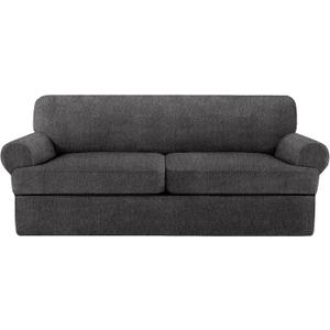 T Cushion Sofa Slipcover 3 Pieces Sofa Covers for T Cushion Couch Soft Couch Covers Sofa Slip Cover Furniture Covers with 2 Individual T Shape Seat Covers (Dark Gray, 2 Cushions)