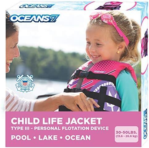 Oceans 7 US Coast Guard Approved Life Jacket for Infant, Kids, Youth, – Type II & III Vest, Personal Flotation Device 15-25 kg