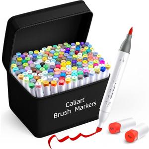 Caliart 168 Colors Alcohol Markers Brush Tip & Chisel, Dual Tip Art Markers Set for Adults Coloring Book Artists Sketch Illustration, with Case Permanent Colored Pen Art Supplies Drawing Gifts
