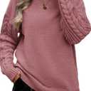 Women's 2025 Fall Sweaters Casual Long Sleeve Crewneck Cable Knit Pullover Sweater Loose Chunky Jumper Tops (Medium, Pink)