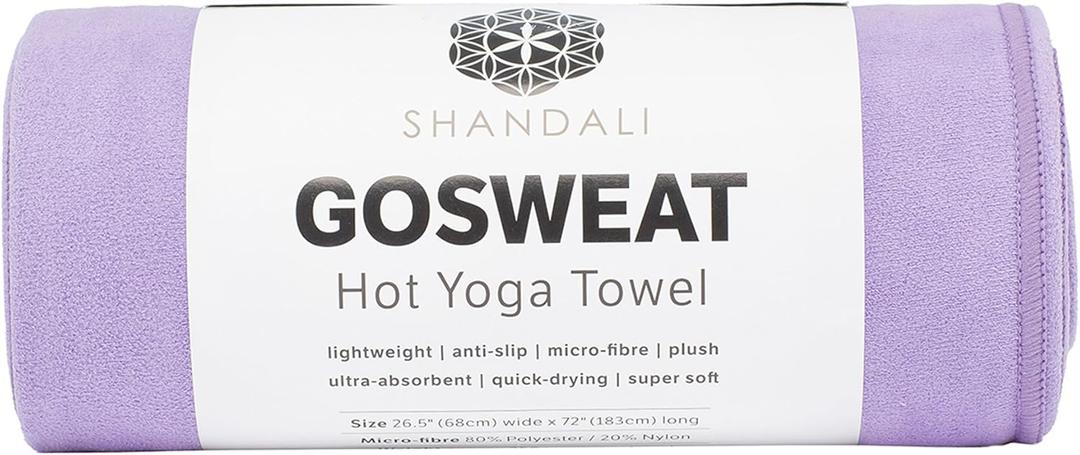 Shandali GoSweat Non-Slip Hot Yoga Towel with Super-Absorbent Soft Suede Microfiber in Many Colors, for Bikram Pilates and Yoga Mats. (72.00" x 26.50", Violet)