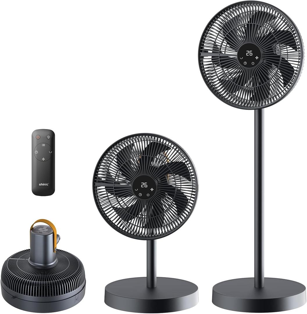 shinic 14" Standing Fan for Bedroom with Remote, Portable Foldable Fan for Compact Storage Oscillating Tabletop & Pedestal Fans with 3 Speed/Mode Touch+Remote Control 12H Timer Floor Fan Office Home