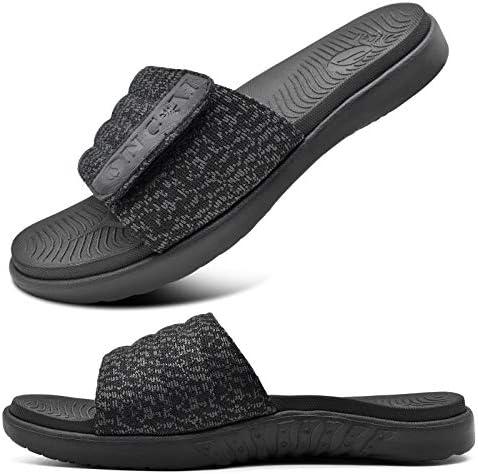 ONCAI Mens Sandals, Arch Support Sport Slides Open Toe Adjustable Straps Orthotic Cushioned Footbed for Plantar Fasciitis Rubber Soles Size 12, Black