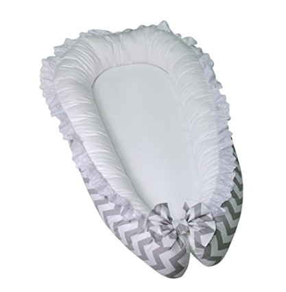 Lappi Baby Unisex Newborn Nest - Gray Chevron Baby Nest - 100% Cotton In Bed Bassinet