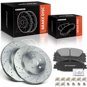 A-Premium 11.15 inch (283.1mm) Front Drilled and Slotted Disc Brake Rotors + Ceramic Pads Kit Compatible with Select Toyota Models - Corolla 2019-2022, Prius Prime 2020-2022, 6-PC Set