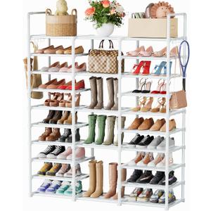 Mavivegue 10 Tiers Shoe Rack, Large Storage Space, 55-60 Pairs, White, Polypropylene