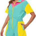 UOUA 80s Outfit Women 90s Jumpsuit Costume One-Piece Workout Track Suit Party Retro Clothing L