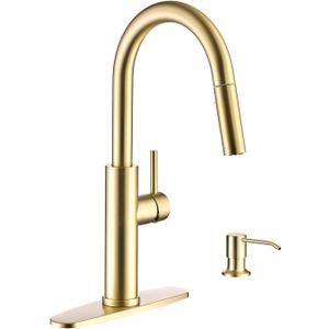 Kitchen Faucets with Soap Dispenser Pull Down Sprayer, Gold