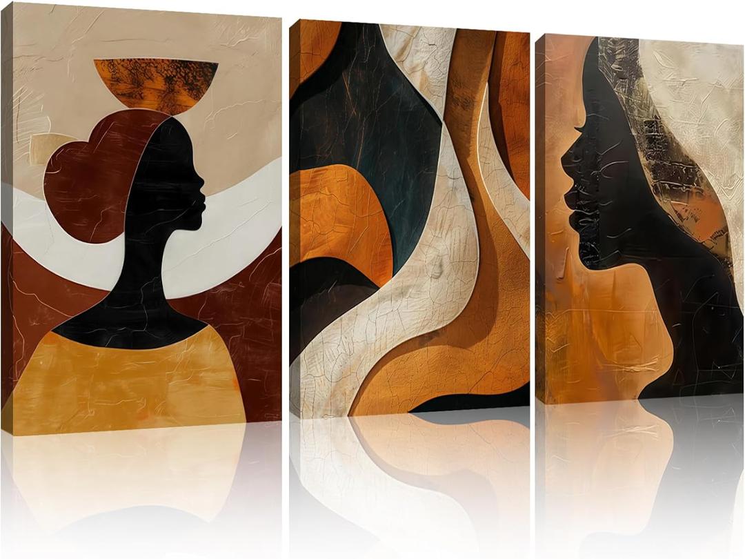 Framed Boho African American Wall Art Black Woman Canvas Print Gold Vintage Abstract Black Female Painting Picture Wall Decor for Living Room Bedroom Office 16x24 Inches