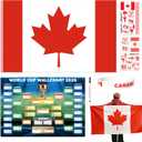 2026 Soccer Fan Accessories with Large 3 x 5 ft Flag, World Cup Bracket Poster, Stickers, Marker & Bracelet, World Cup Decorations Fan kit for Soccer Watch Party, Stadium and Home Cheering(Canada)