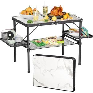 Titanker Folding Camping Table 3ft, Folding Picnic Table, Large Camp Table Portable with Extra Side Racks & Storage Net, Outdoor Patio Table, RV/Car Camping Essentials, Aluminum Light & Solid