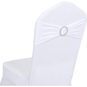 Obstal 10 PCS Spandex Stretch Chair Sashes Bows for Wedding Reception- Universal Elastic Chair Cover Bands with Buckle Slider for Banquet, Party, Hotel Event Decorations Sashes, White 