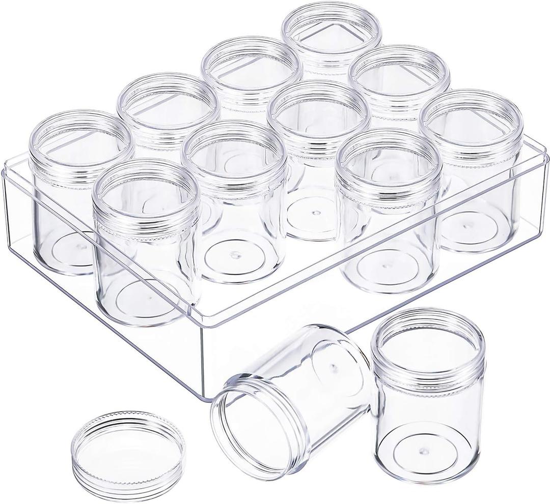 Blulu Clear Bead Organizer Small Bead Storage Containers Set 12 Pieces Plastic Storage Cases Cylindrical Clear Craft Supply Case for Earrings, Rings, Necklace, Threads, Beads(1.9 x 1.5 x 1.5 Inches)