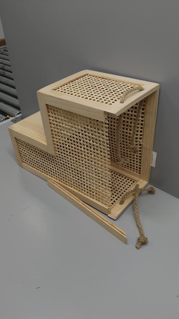 SHCMSADO Wood Stair Basket with Handles,Wicker Step Storage Basket -Natural