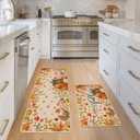 Baccessor Pumpkin Fall Kitchen Mats Set of 2, Pumpkin Floral Leaves Kitchen Rugs for Floor Low-Profile Farmhouse Fall Thanksgiving Home Decor 17x29 and 17x47 Inch