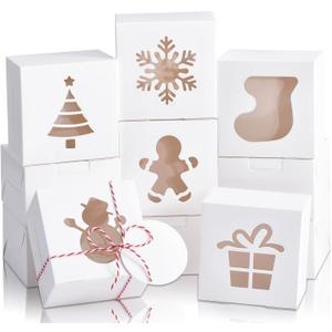 COTOPHER 18Pcs Christmas Cookie Boxes with Window, 4x4x2.5 inch White Bakery Boxes for Gift Giving, Mini Cake Boxes Holiday Pastries Boxes for Cakes Muffins Donuts Chocolate Strawberries
