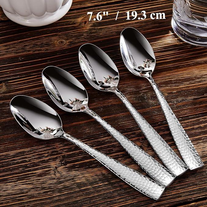 EAWELL Premium 4-Piece Louis Hammered Spoons Set, 18/10 Stainless Steel, Set of 4, Fine Spoon Set with Squared Edge, Dishwasher Safe (7.6" Dinner Spoon), 
Color	Silver