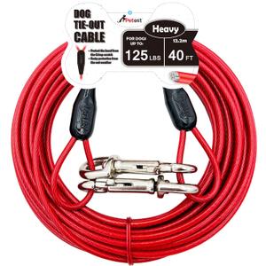 Petest 40ft Tie-Out Cable with Crimp Cover for Heavy Dogs Up to 125 Pounds (Black & Red)