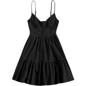 ZAFUL Women's Casual V Neck Summer Mini Dress Spaghetti Strap A-Line Short Dresses Backless Solid Color Sundress