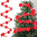 Suncalla 9 ft Christmas Tree Ribbon Bows Garland Decor Red Mesh Ribbon Garland Xmas Decoration Wreath Bow for Christmas Party Gift Stairs Mantle Front Door Wedding Holiday Decor