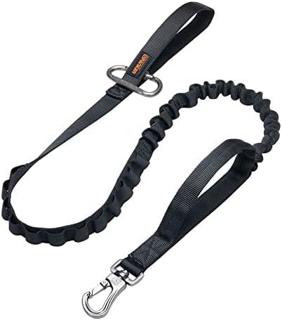EXCELLENT ELITE SPANKER Tactical Bungee Dog Leash Military Adjustable Dog Leash Quick Release Elastic Leads Rope with 2 Control Handle(Black)