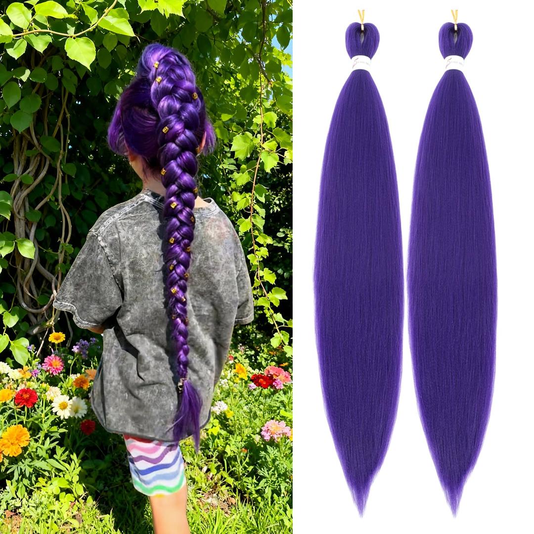Purple Braiding Hair 20 Inch Pre Stretched Braiding Hair Extensions 2 Packs Long Synthetic Crochet Hair Twist Braids for Stage Party Halloween Costume Cosplay