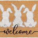 Whaline Easter Doormat Natural Coir Welcome Floor Mat White Bunny Rabbit Rectangle Entrance Door Rug for Indoor Outdoor Home Bathroom Decor, 16.5 x 29 Inch