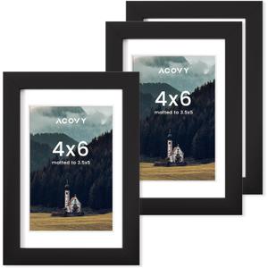 4x6 Picture Frame, 4x6 Frame Matted to 3.5x5, Photo Frame 4 x 6 with High Definition Plexiglass, 4x6 photo frame for Wall & Tabletop Display (Black, 3 Pack)