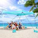 Beach Tent, Camping Tent UPF50+ with 8 Sandbags, Beach Essentials for 6-12 Persons, Beach Shade Canopy with Stability Poles and Big Ground Pegs, Pop Up Canopy for Camping, Picnics, 10X10FT Turquoise