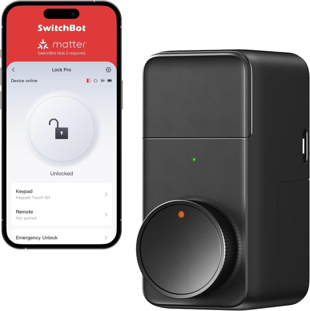SwitchBot Smart Lock Pro Keyless Entry Door Lock, Smart Deadbolt Retrofit for Existing Deadbolt, No-Drill Install for Renters, Auto-Lock, Add Hub (Sold Separately) for Matter Siri, Alexa & Google